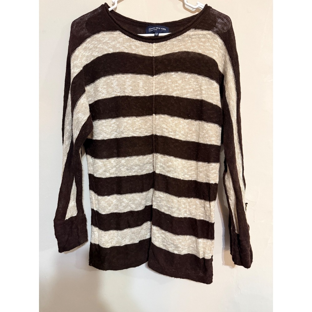 Y2k Jones  New York ‎ Women's Striped  Sweater Top Size L  Cabincore Cozy Retro